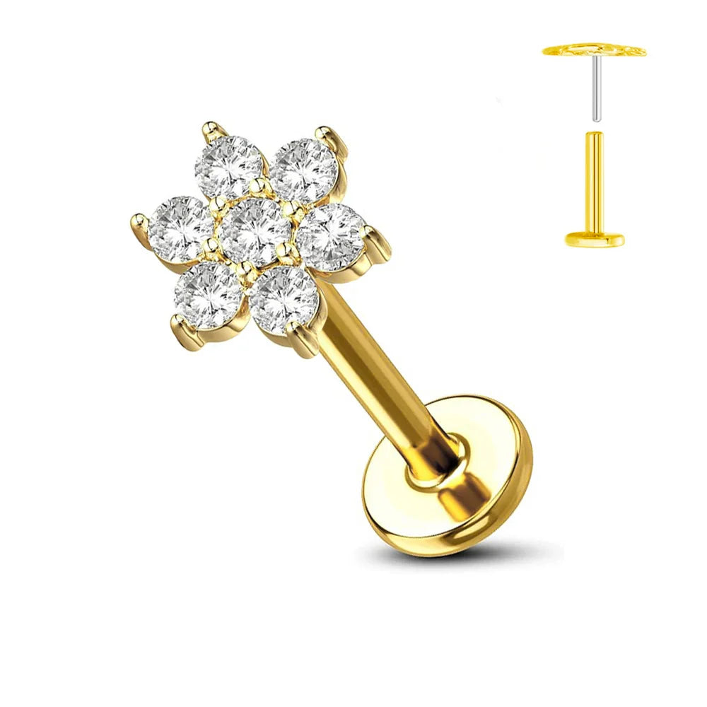 Titanium Flower Stud Piercing Earring for Sensitive Skin