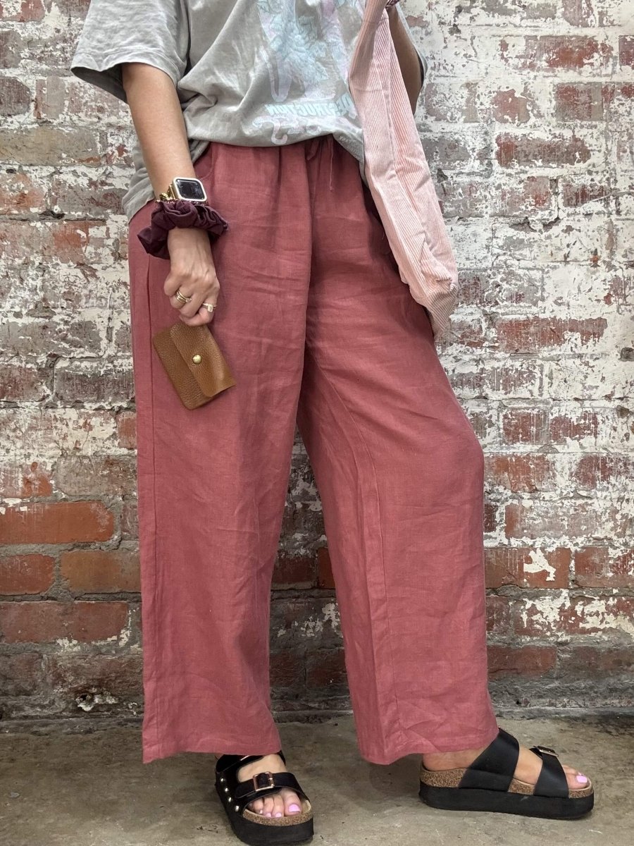 Wide Leg Linen Pant - Antique Red